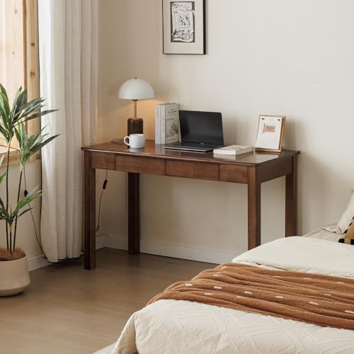 Solid Wood Desk with Drawer (Walnut Color, 47.2inch), view 5
