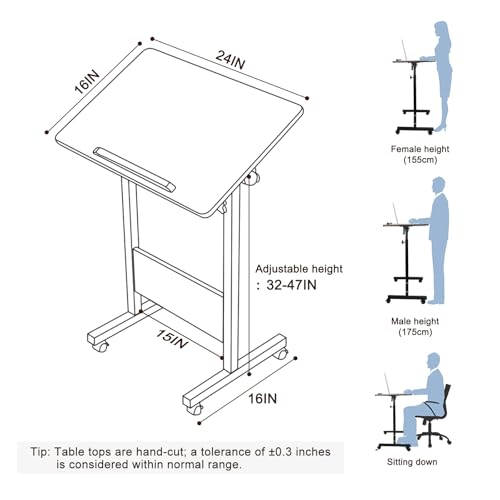 Height Adjustable Mobile Standing Desk 16×24 in,360° Flip Desk Stand Desks Home Office Table Standing for Small Space Offices,Easy to Assemble(Adjustable Height: 32in-47in)