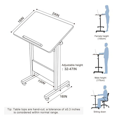 Height Adjustable Mobile Standing Desk 16×24 in,360° Flip Desk Stand Desks Home Office Table Standing for Small Space Offices,Easy to Assemble(Adjustable Height: 32in-47in)