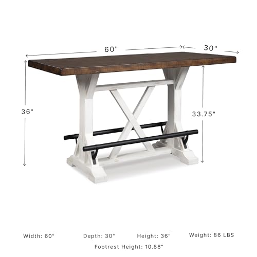 Signature Design by Ashley Valebeck Counter Height Dining Table, Rustic Farmhouse Design, Black Metal Footrest, Seats Up to 4, Great for Small Spaces, White
