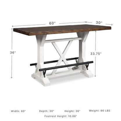 Signature Design by Ashley Valebeck Counter Height Dining Table, Rustic Farmhouse Design, Black Metal Footrest, Seats Up to 4, Great for Small Spaces, White