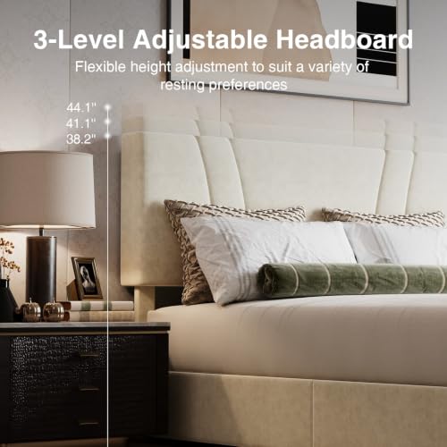 Queen Lift Up Storage Bed Frame/Charging Station/LED Light, White, view 7
