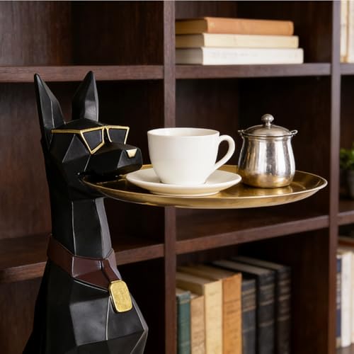 29-Inch Black Resin Geometric Doberman Statue with Tray, Dog Side Table, view 6