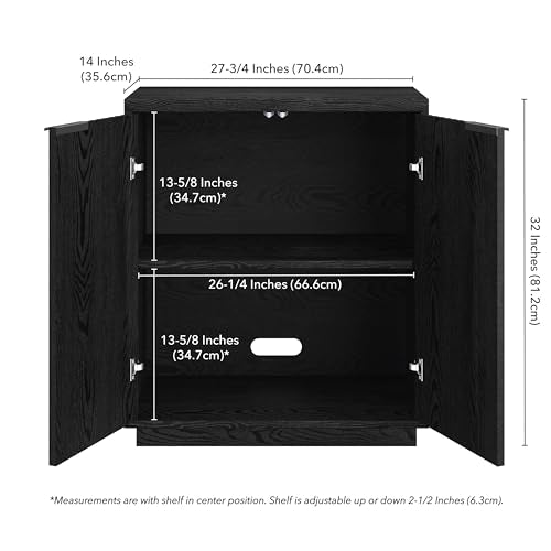 28" Fluted Wooden Accent Cabinet, Ribbed Modern Sideboard Buffet Cabinet with 2 Doors and an Adjustable Shelf for Living Room, Dining Room, Bedroom or Entryway, Natural Black