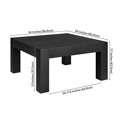 34" Square Coffee Table with Wood Top for Living Room, Family Room, Office, or Apartment, Natural Black