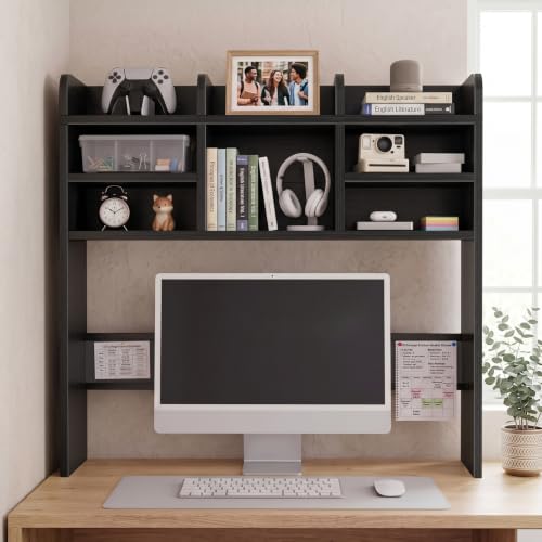 37" Black Desk Hutch Dorm Top Only with Sheves Felt Board for College, view 3