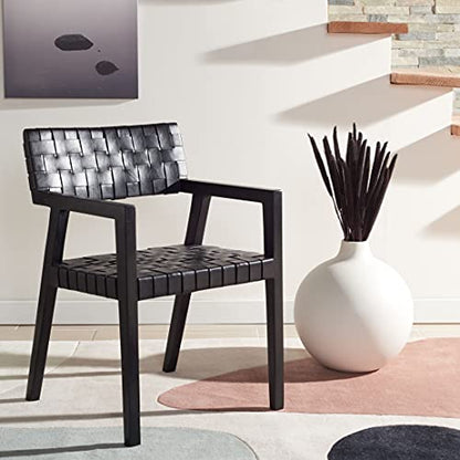 SAFAVIEH Home Collection Cire Black Leather Living Room Accent Dining Chair (Fully Assembled) DCH4004A