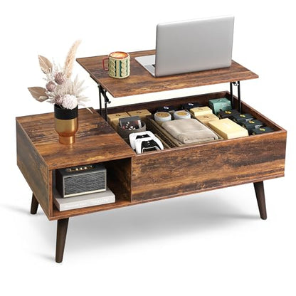 Coffee Table with Storage & Lifting Top for Living Room, 21" Small Lift Top for Small Space Apartment, 31" Wooden Multifunctional Coffee & Dining Center Table for Home Office Work, Rustic Brown