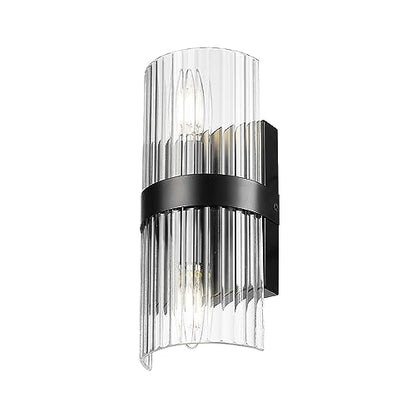 65000050 2-Light Wall Sconce, Matte Black, Ribbed Glass Shade, E12 Base Sockets, Lights for Living Room, Home Decor, Lighting, Mounted Bedside Lamp