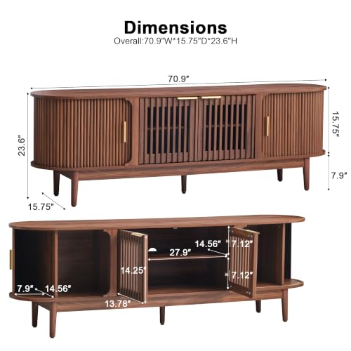 70 Inch Fluted Mid-Century Modern TV Stand for Living Room, view 3
