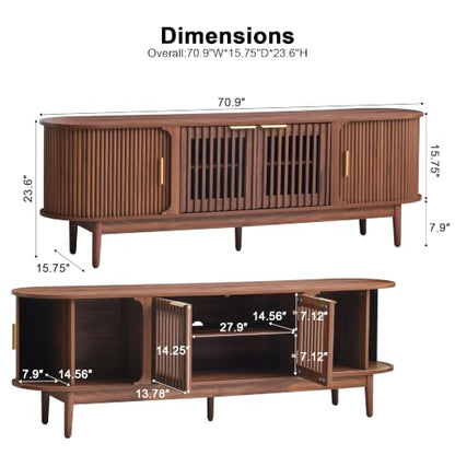 70 Inch Fluted Mid-Century Modern TV Stand for Living Room, view 3