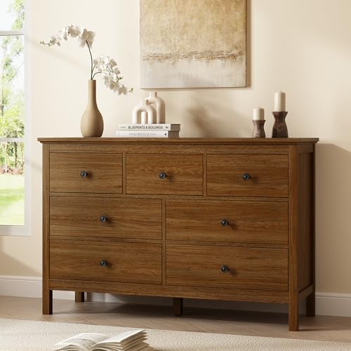 47" Walnut Dresser for Bedroom with 7 Drawer & Metal Handles, view 2