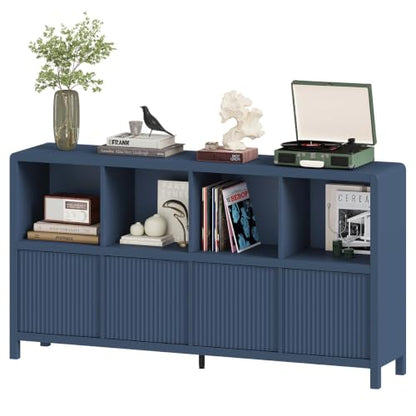 8 Cube Bookcase with 4 Doors, 57 Inch Wooden Bookshelf with Storage Cabinet, view 7