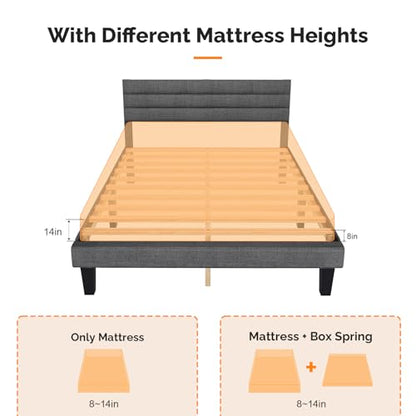 Queen Upholstered Platform Bed Frame with Headboard,Linen Dark Gray, view 7