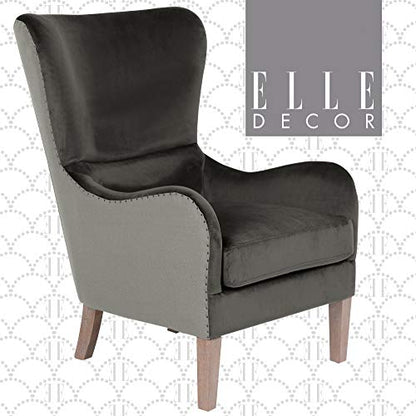 Modern Farmhouse Wingback Chair, Dark Gray/Gray