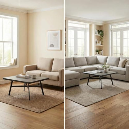 Square Coffee Table, Industrial Center Table for Living Room, Rustic Wood Desktop Storage Shelf with Metal X-Shape Table Leg, Modern Home Furniture