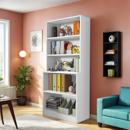 71" Tall Book Shelf, 5 Tier Large Bookshelf, Standing Wood Display Shelf for Living Room, Office, 31.5" W x 70.87" H x 15.7" D, White