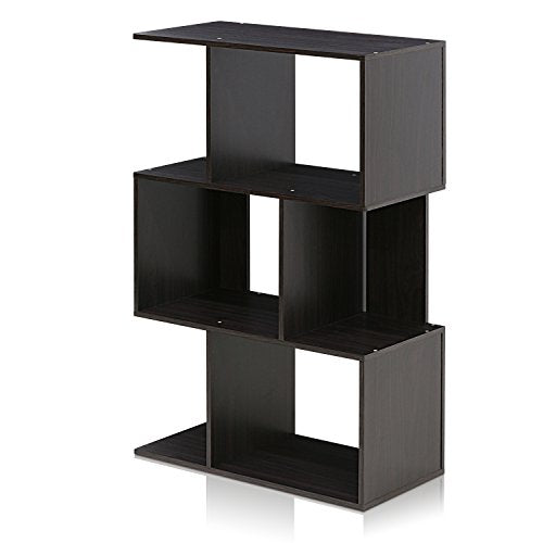 SIMPLY Book Shelf, 3-Tier Geometric Bookshelf, S-Shape Bookcase with Open Shelf, 11.8" x 23.6" x 37.3", for Organization and Storage, for Living Reoom, Bedroom, Home Office, Espresso