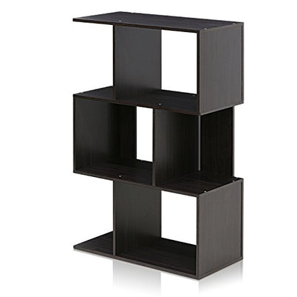 SIMPLY Book Shelf, 3-Tier Geometric Bookshelf, S-Shape Bookcase with Open Shelf, 11.8" x 23.6" x 37.3", for Organization and Storage, for Living Reoom, Bedroom, Home Office, Espresso