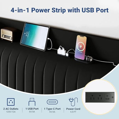 Queen Size Platform Bed Frame with USB Charging Station and Storage, view 6