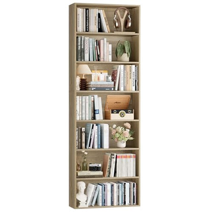 82" Tall Bookshelf, 7-Tier Open Shelves Bookcase, Freestanding Display Storage Shelves, Tall Bookcase Home Decor Furniture for Home Office, Living Room, Bedroom, Light Oak