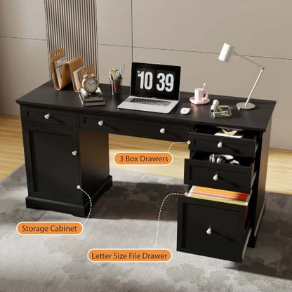 Black Executive Desk with Drawers, 60" Office Desk with Storage, view 5