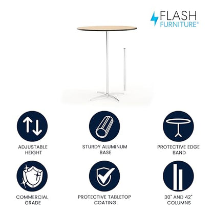 Lars 36'' Round Wood Cocktail Table with 30'' and 42'' Columns, Wood Bar Height Table for Commercial or Residential Use, Natural