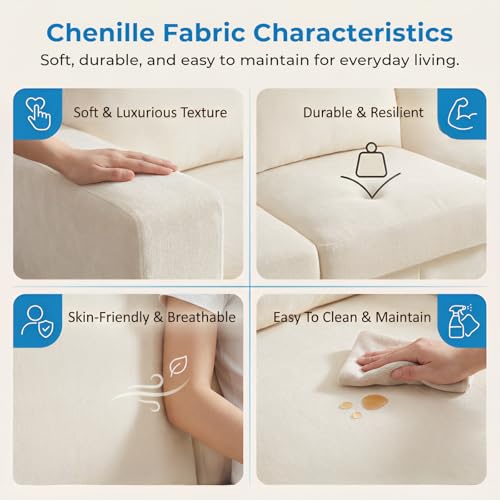 82" Width 2 Piece Living Room Sofa Set, 3 Seater Sofa Couch and Loveseat Sets, Modular Sectional Sofas Furniture Set, Chenille Fabric Sofas Couches for Living Room Bedroom Home Apartment, Beige