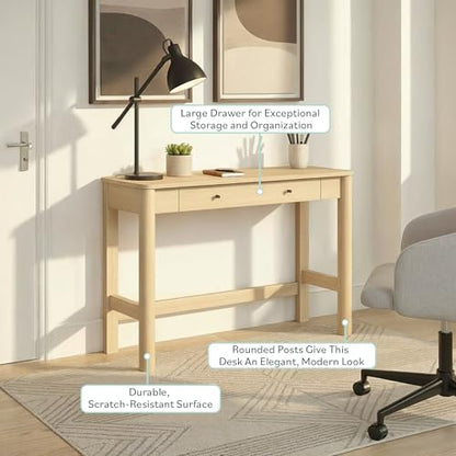 Penelope Modern Writing Desk with Drawer Storage, 44 Inch, Coastal Oak