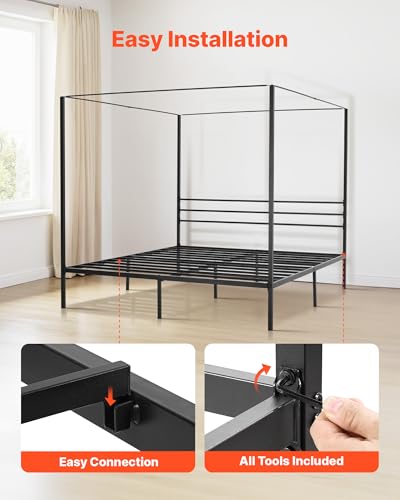 Canopy Bed Frame King Size, Metal Canopy Bed with Four Posters Design, view 7