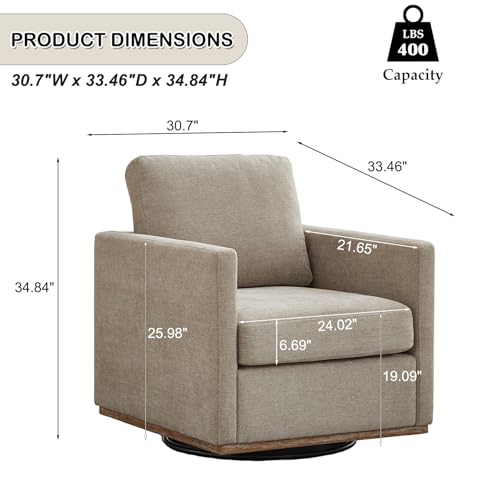 Swivel Accent Chair, 360 Degree Square Swivel Chair for Living Room, Mid Century Modern Upholstered Barrel Chair,Comfy Sofa Armchairs for Bedroom,Nursery,Chenille, Taupe