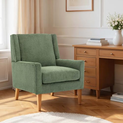 Living Room Chair, Wingback Mid-Century Accent Chair – Comfy Single Sofa with Solid Wood Legs & Velvet-Like Fabric, Oversized Armchair for Living Room/Bedroom/Reading Nook&Lounge