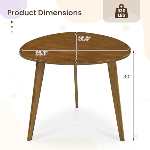 35.5" Dining Table for 2-3, Farmhouse Wooden Kitchen Table with Solid Rubber Wood Legs, Space-Saving Dinner Table for Dinette, Living Room, Dorm, Home Office, Walnut