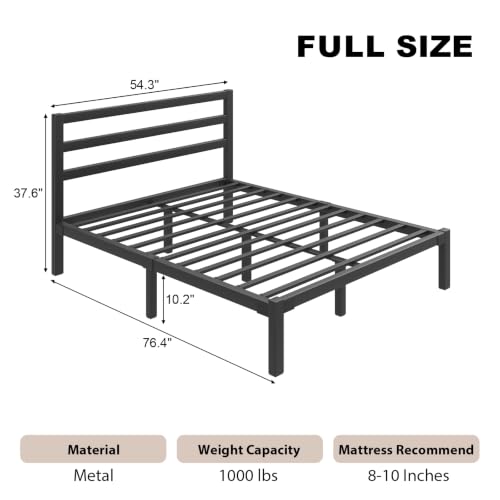 Full Metal Platform Bed Frame with Headboard, Stable & Noiseless, Black, view 3