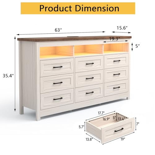 Farmhouse 9 Drawer Dresser with LED Lights, view 3