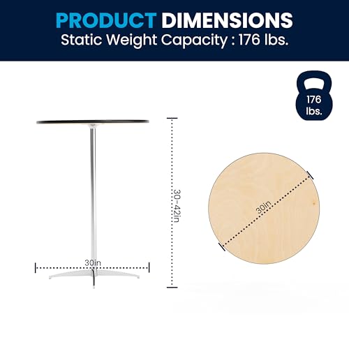 Lars 30" Round Cocktail Table with 30" and 42" Columns, Adjustable Standard or Bar Height Round Table for Events or Home Use, Natural