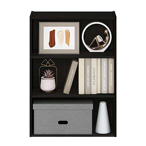 PASIR Book Shelf, 3-Tier Bookshelf, Storage Shelves Bookcase, 9.7 x 23.7 x 31.5, for Living Room, Bedroom, Home Office, Dark Espresso