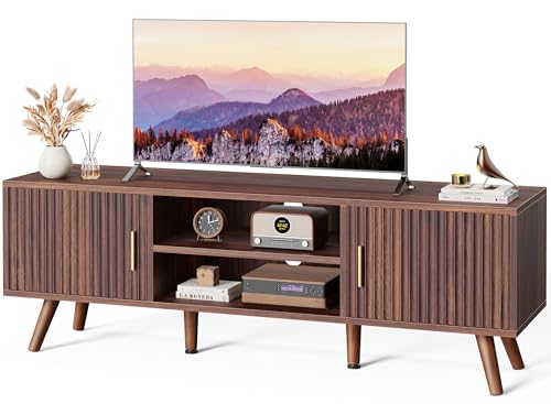 TV Stand for 55 Inch TV, Entertainment Center with Adjustable Shelf, 2 Cabinets, view 2