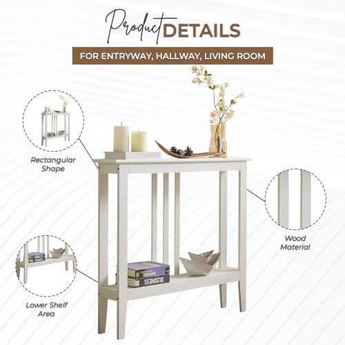 Narrow Console Table with Storage – Rectangular Entryway & Behind Sofa Table, Wood Accent Hallway Table for Foyer or Living Room, White