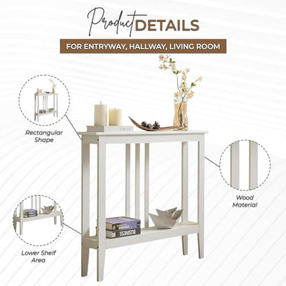 Narrow Console Table with Storage – Rectangular Entryway & Behind Sofa Table, Wood Accent Hallway Table for Foyer or Living Room, White