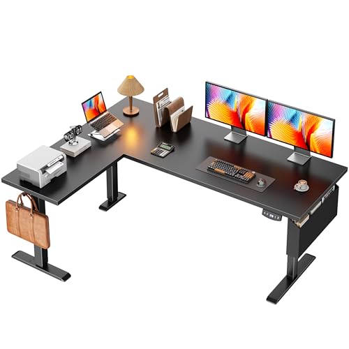 L Shaped Electric Standing Desk,63 Inch Adjustable Height Sit to Stand Corner Desk with Memory Presets, Reversible Computer Table for Home Office, Work and Study, Black