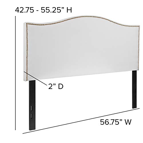 Upholstered Full Size Headboard with Nailtrim in White Fabric