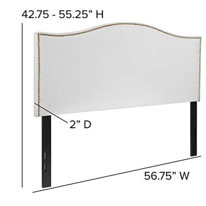 Upholstered Full Size Headboard with Nailtrim in White Fabric