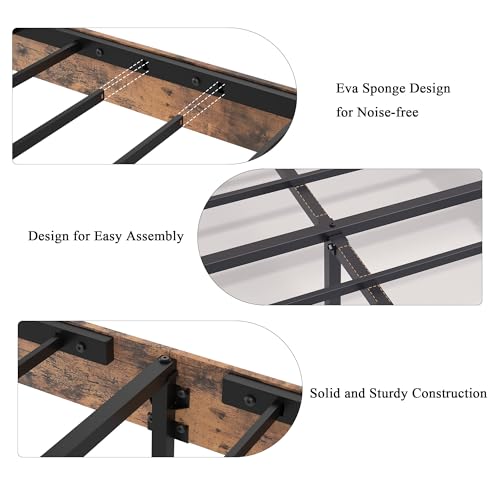 King Size Farmhouse Wooden Bed Frame with Storage Headboard, view 7