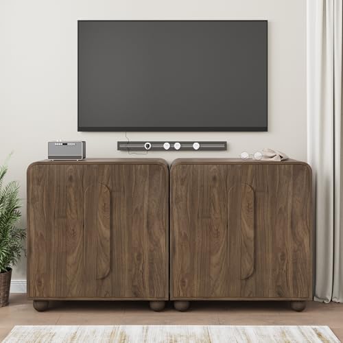 Walnut Sideboard Cabinet, Freestanding Buffet Cabinet with Spherical Feet, Wood Storage Cabinet with Adjustable Shelf for Living Room, Entryway, Hallway