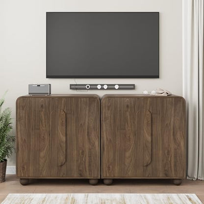 Walnut Sideboard Cabinet, Freestanding Buffet Cabinet with Spherical Feet, Wood Storage Cabinet with Adjustable Shelf for Living Room, Entryway, Hallway