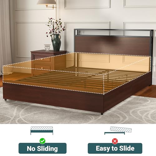 Queen Bed Frame with Storage and Charging Station, Metal Frame, USB Ports, view 7
