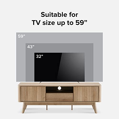 Brooklyn Mid-Century Modern TV Stand, for TVs up to 50” / 59" Waveform Panel, Sleek Curved Profile with Adjustable Shelf and Sturdy Box Frame Leg (Golden Oak, 57")