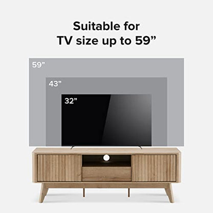 Brooklyn Mid-Century Modern TV Stand, for TVs up to 50” / 59" Waveform Panel, Sleek Curved Profile with Adjustable Shelf and Sturdy Box Frame Leg (Golden Oak, 57")
