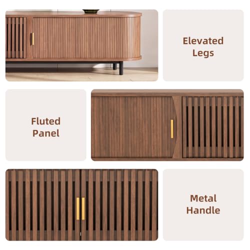 110.25" TV Stand with Sliding Cabinets, Walnut Media Console with Storage, view 8